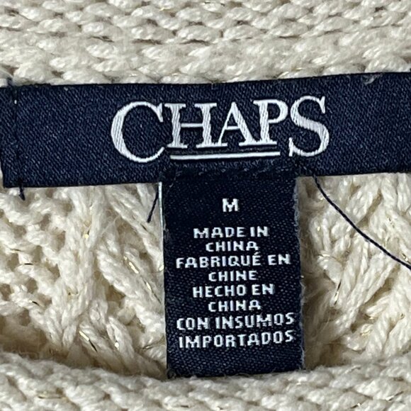 Chaps Womens Size Medium Cream Metallic Sweater Pullover Leaf Pattern - Picture 3 of 13